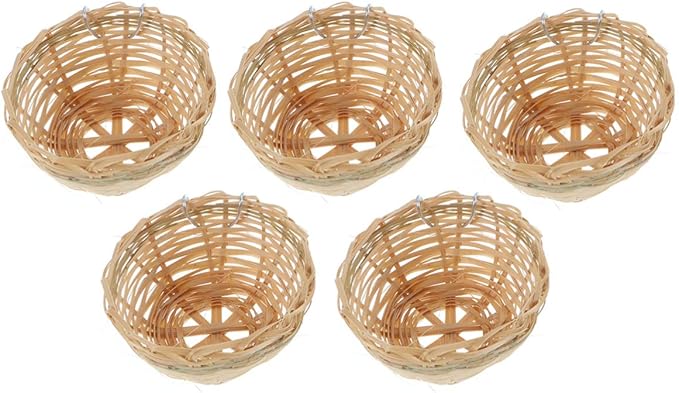 Ipetboom Birdcage 5Pcs Bird, Bamboo Cage with Hook Finch Hut House Hatching Breeding Cave for Canary Swallow Finch Parakeet Cockatiel, 10x10x6cm House