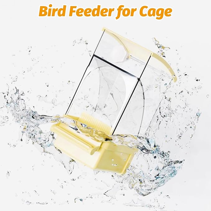 BNOSDM No Mess Bird Feeder Transparent Automatic Bird Cage Feeder with Perch Acrylic Parrot Food Container Parakeet Cage Accessories for Parakeets, Budgies, Cockatiel, Finch, Canary, Lovebird (Yellow)