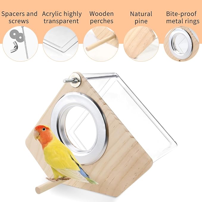 Parakeet Nesting Box for Cage, High-Transparent Parakeet Nest, Bird House Cage Accessories with Wood Perch, Breeding Box Acrylic Bird Nest for Parrots, Cockatiels, Lovebirds, Canaries