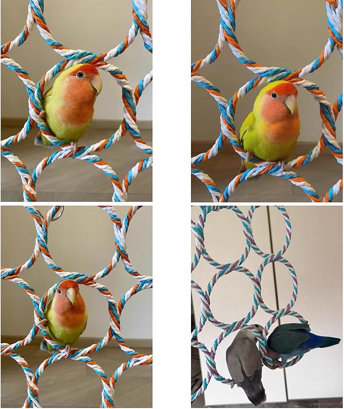 1 Pack Small Pet Rope Toys,Bird Rope Perch Climbing Net Ladder Hanging Hammock for Parrot (Parakeet/Cockatiel/Cockatoo/Macaw/Conure), Rat, Hamster, Mouse, Ferret (1Pcs)