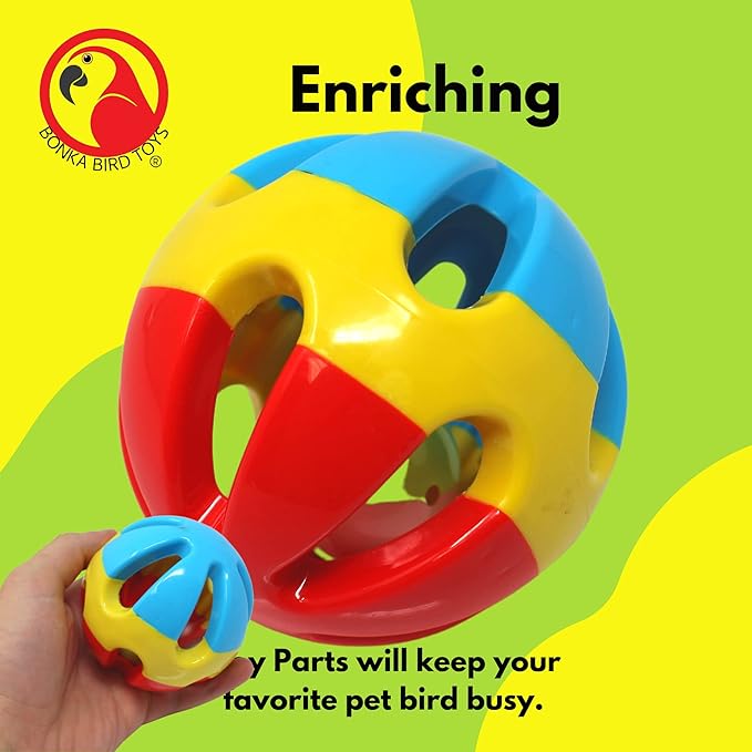 Bonka Bird Toys 2373 Soccer Rattle Ball 3.50" Diameter Large Parrot Rattle Foot Talon Cage Toy, Cockatoo, Macaw, Eclectus, and Similar
