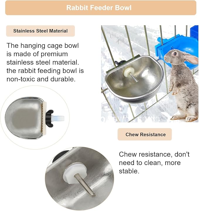 10PCS Rabbit Feeder Bowls, Rabbit Drinker Rabbit Nipple Water Bowl Stainless Steel Nipple Drinking Water Bowl Hanging Cage Bowl Feeding Tool for Rabbit Squirrels Chinchilla Hamster