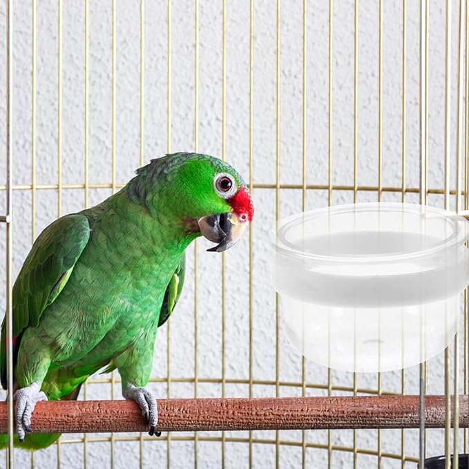 Kisangel Parrot Feeder Dish Cup Detachable Transparent Bowls Plastic Bird Food Bowl for Hanging Parrot Water Feeder