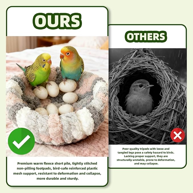 12pcs Bird Nest for Cage, Plush Hanging Bird Bed and Hand Woven Hemp Rope Nest,with 9 Bird Toys, for Dove Parrot Canary Little Parrot Warm Breeding Cabin Nest