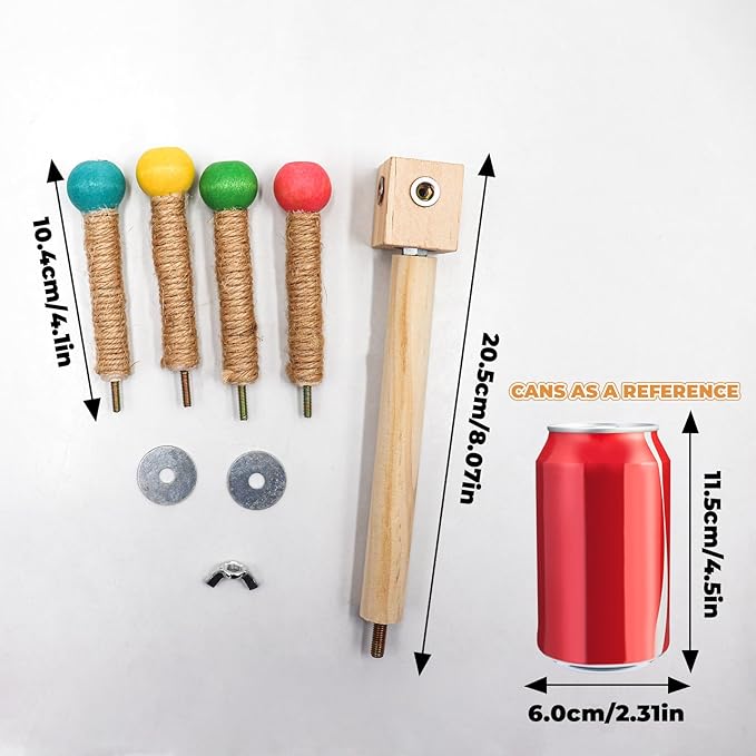 2 Pack Bird Stand Perch Toy, Interactive Wooden Rotating Parrot Perch for Bird Cage, Enrichment Parakeet Toys, Cage Accessories for Budgies, Cockatiels, Lovebirds, Canaries, Finches, Other Small Birds