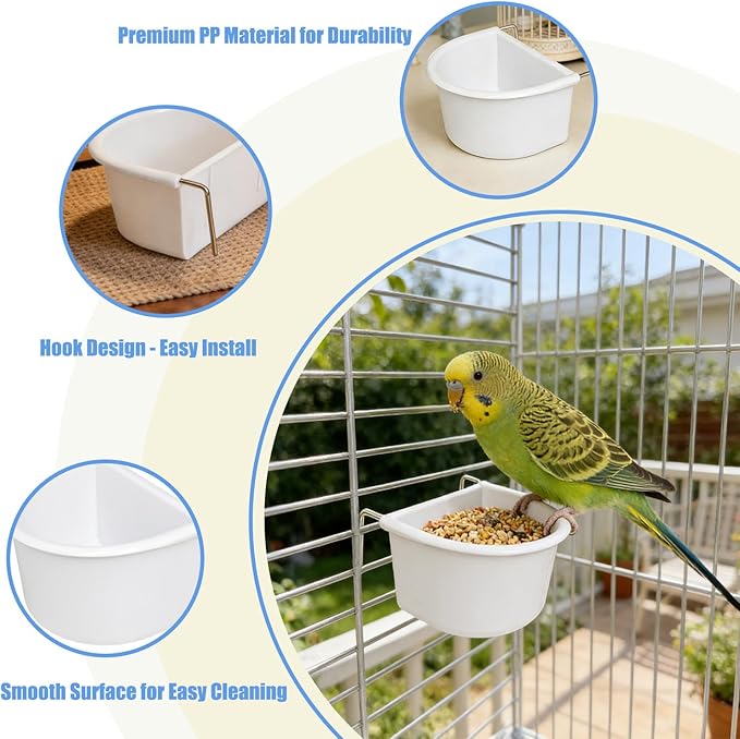 2Pcs Bird Dishes for Cage, Hanging Bird Food Water Bowl Cups Small Bird Feeder for Parakeet Lovebird Finch, Bird Cage Accessories