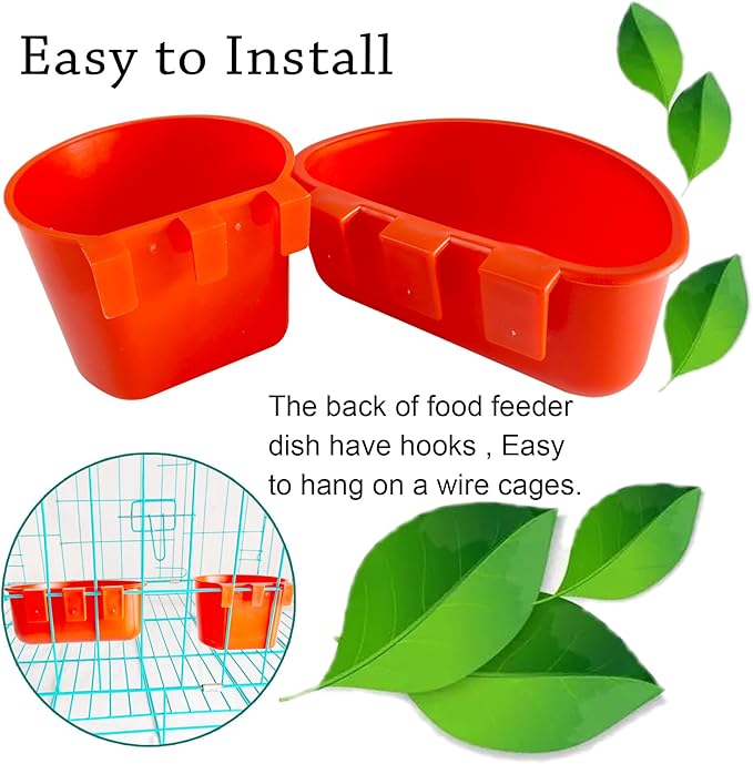 10 Pcs Hanging Cage Cups Birds Feeders Seed Bowl Chicken Feeder Waterer Dish Rabbit Water Food Poultry Pigeon Wire Cage (Red)