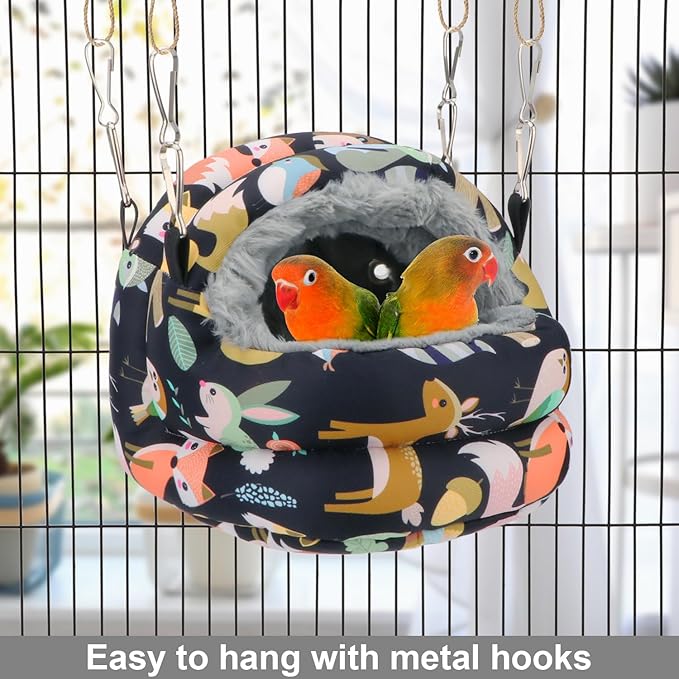 Bird Nest House Winter Warm Bird Bed Hanging Hammock Snuggle Hut for Parakeets Budgies Cockatiels Conures Quaker Parrot (Small, Black)