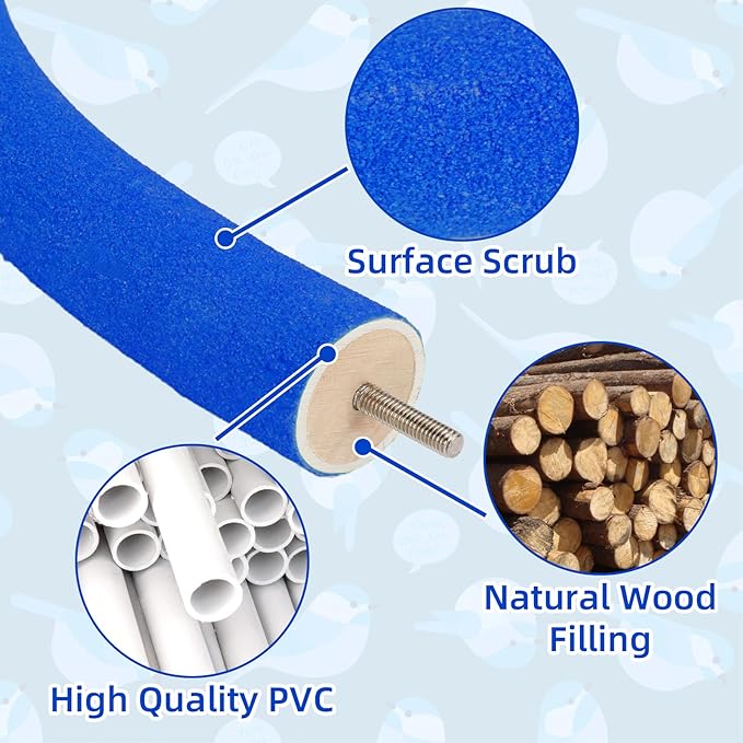 Rypet Parrot Perch Stand Toy Used for Cage Corner for Paw Grinding Clean Stick Exercise, Rough-Surfaced Quartz Bird Perch Standing Cage Accessorie for for Small Parakeets Cockatiel Conures (Blue S)