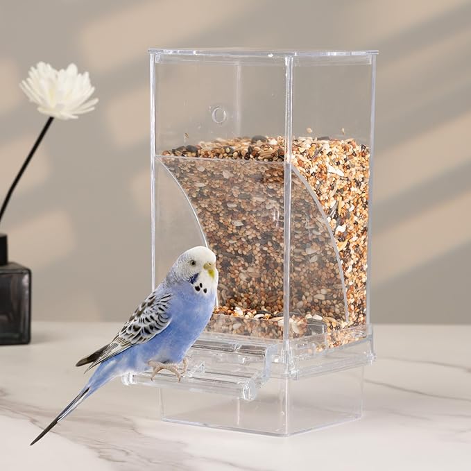 No Mess Bird Feeder Water Dispenser Set, Automatic Bird Feeder for Cage, Parakeet Cage Accessories, Parrot Cockatiel Seed Food Container Drinker for Squirrel Finch Lovebirds Budgies Canary