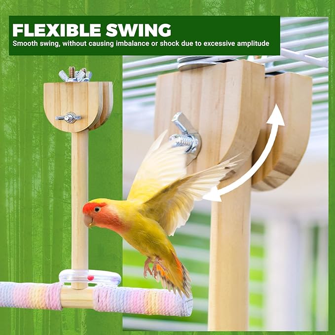 Bird Stand Perch Toy,Interactive Rocking Parakeet Toy and Perch, Wooden Exercise Wheel Cockatiel Toy, Intelligence Puzzle Enrichment Toys,Bird Playground Play Stands for Conure Budgie(swing)