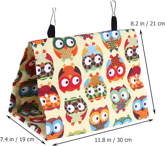 ULTECHNOVO Parrot Nest, Bird Nest Hut Hanging Parrot Sleep Nest Tent Canvas Triangle Habitat Cave Owl Printing Pattern for Parrot Parakeet Cockatiels Pet Animal- L