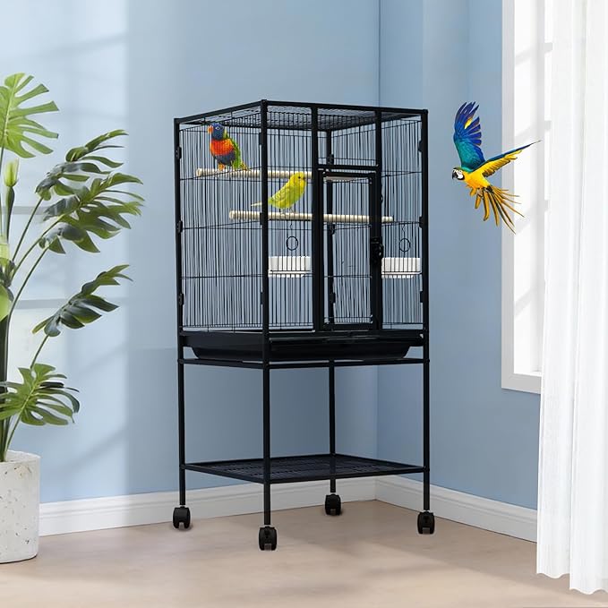 Garvee Large Bird Cage, 40.5" H Big Bird Cage with Stand for Parakeets Parrots Conures Lovebird Cockatiel Black