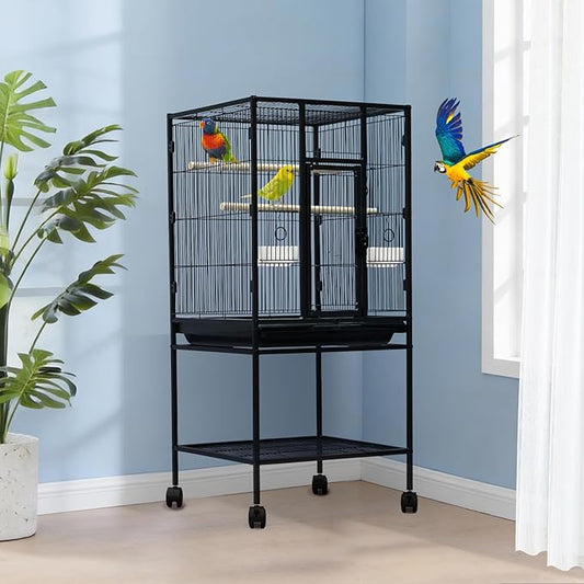 Garvee Large Bird Cage, 40.5" H Big Bird Cage with Stand for Parakeets Parrots Conures Lovebird Cockatiel Black