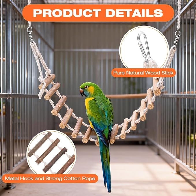 Naturals Rope Wooden Ladder Bird Swing for Parrots & Hamsters