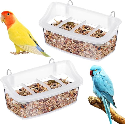 Yardwe 2Pcs Hanging Bird Cage Feeder, Transparent 4-Grid Food and Water Bowl for Parakeet Parrot Pigeon, Anti-Splash No Mess Bird Feeding Supplies for Home