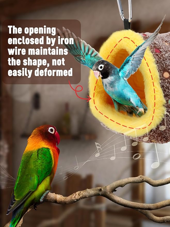 Small Winter Warm Bird Nest for Cage - Comfortable Bird Bed with Support Board, Hanging Hammock Shed Hideaway Hut Gift for Budgerigar Canaries Lovebirds