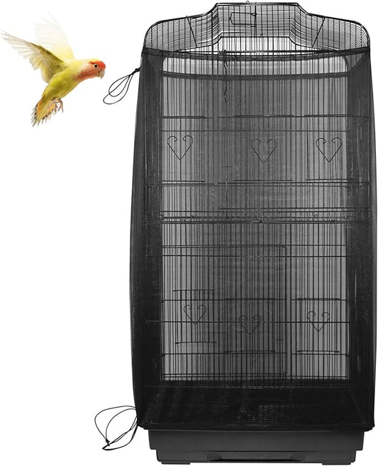 ASOCEA Large Bird Cage Seed Cather,Bird Cage Cover Adjustable Soft Airy Skirt Guard Birdcage Nylon Mesh Net for Parrot Parakeet Macaw African Round Square Cages Cover (78.5 * 27.6in-Black)