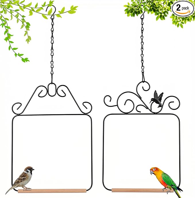 Two piece Metal Bird Swing with crossbars and Hanging Chains - Suitable for Outdoor Bird habitats in Gardens, terraces, lawns, and Tree Trunks - Load-Bearing, Easy to Hang, Black