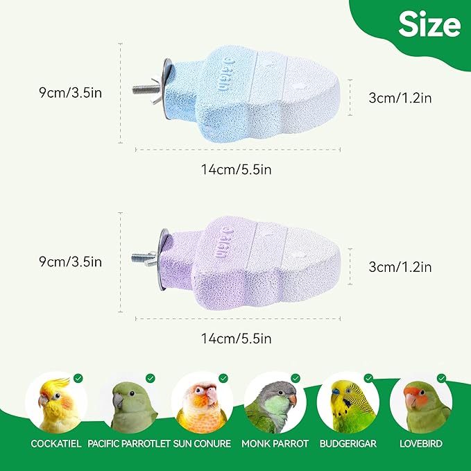 2 Pack Parrot Perch for Cage Bird Beak Grinding Stone, Volcanic Rock Mineral Bird Perch, Parrot Cage Accessories for Parakeets Budgies Cockatiels, Lovebirds Small to Medium Birds