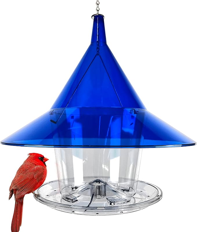 Sky Cafe - Squirrel Proof Bird Feeder for Outside - Large, 17 in. Diameter, 1.5 Gallon Birdseed Capacity - Made in USA (Sapphire Blue) - Free Squirrel Mug
