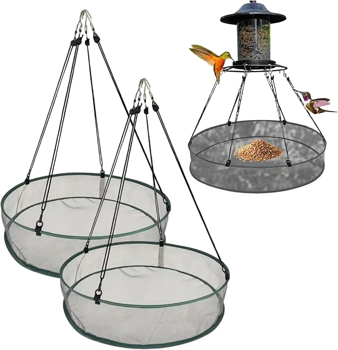 Bird Seed Catcher Tray Feeder 2 Pcs 20 Inch Mesh Hanging Bird Feeders for Outdoor Garden Use