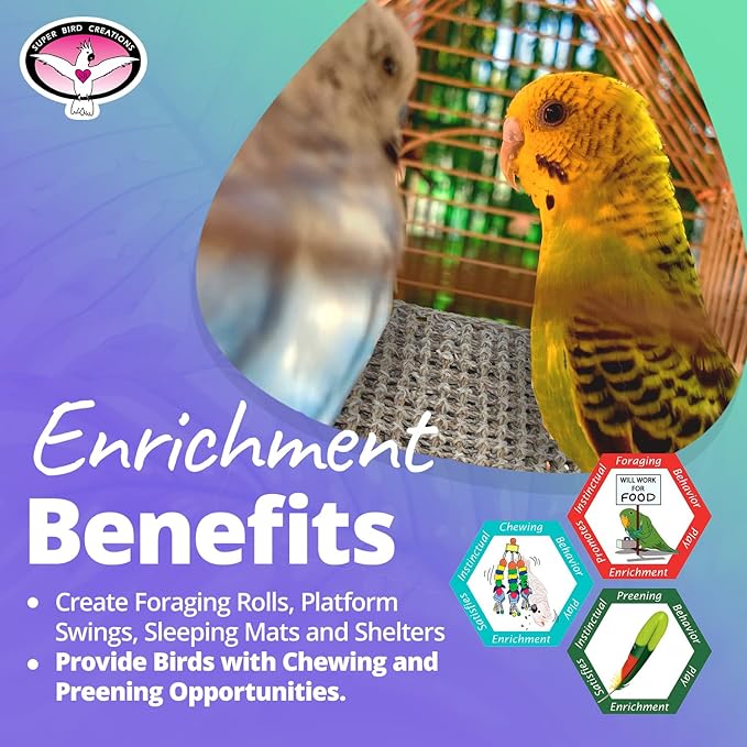 Super Bird Creations SB50006 Seagrass Mat for Cage Decor, Pet Enrichment and Boredom Relief - Versatile Toy-Making Base - Ideal for Parrots - Small to Large Birds & Reptiles - 12"x14" (3 Pack)