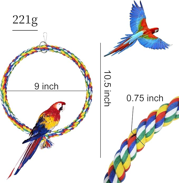 WishLotus Bird Swing, Cage Hanging Cotton Rope Swing Bite Resistance Perches Boredom Breaker for Budgie, Cockatiels, Conures, Finches, Small Parakeets (25cm)
