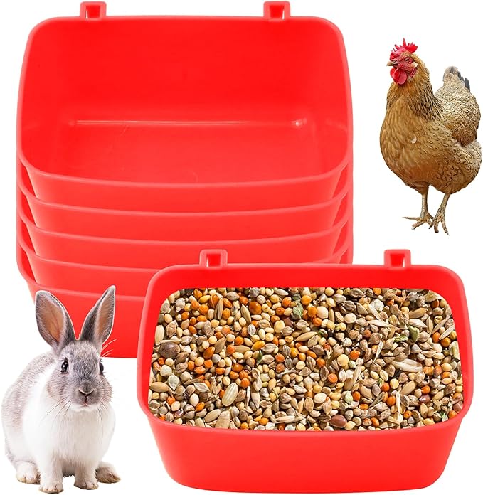 6 Pcs 21 oz Medium Feeder Drinker 5.5x3.5x2.3 Food Container Chicken Feeder Hanging Feeding Tray Bowl Box Trough Food Dispenser for Duck Goose Quail Chick Cat and Dog