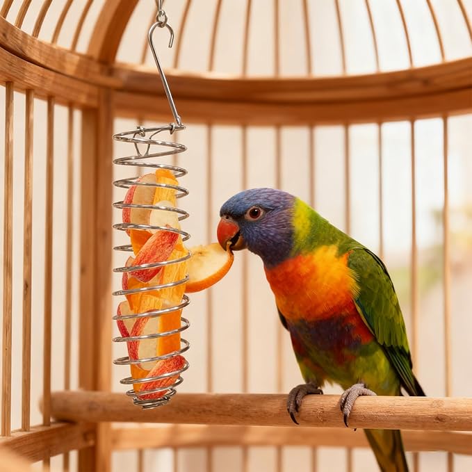 Bird Foraging Toy, Steel Holder for Bird Cage Accessories Hanging Fruit Vegetable Feeder for Parrot Cage Parakeet