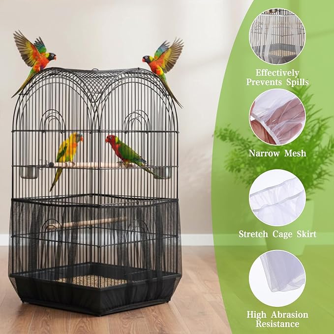 2-Pack Bird Cage Net,Adjustable Bird Net for Cage,Birds Cages Seeds Catchers for Round & Square Large Cages, Fits Parakeets, Cockatiels & More
