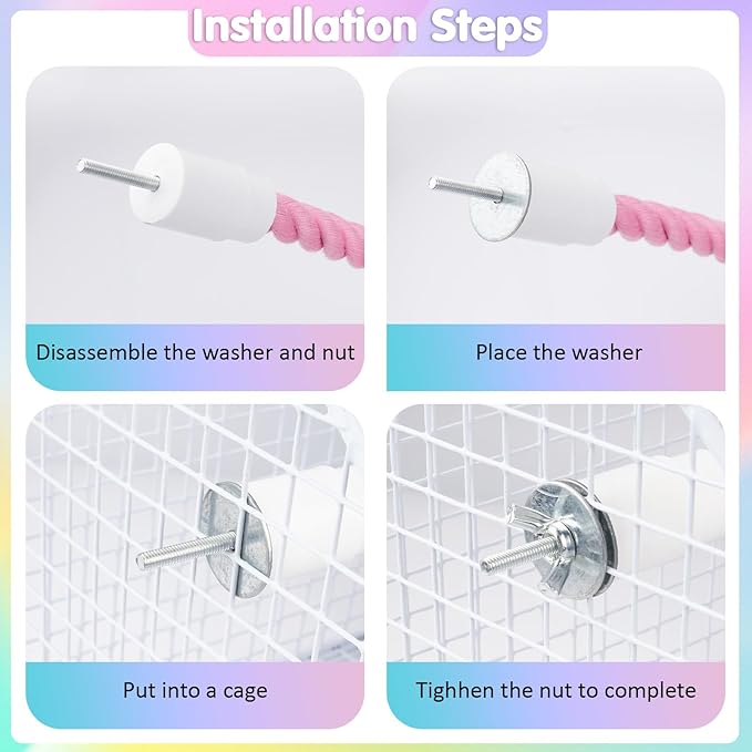 4 Pcs Bird Cage Rope, 31.1” & 16.54” Bird Perches for Cage, Used as Bendable Climbing Ropes for Parrots, Parakeets, Cockatiels, Lovebirds, Budgies, Interactive Birds Cages Accessories