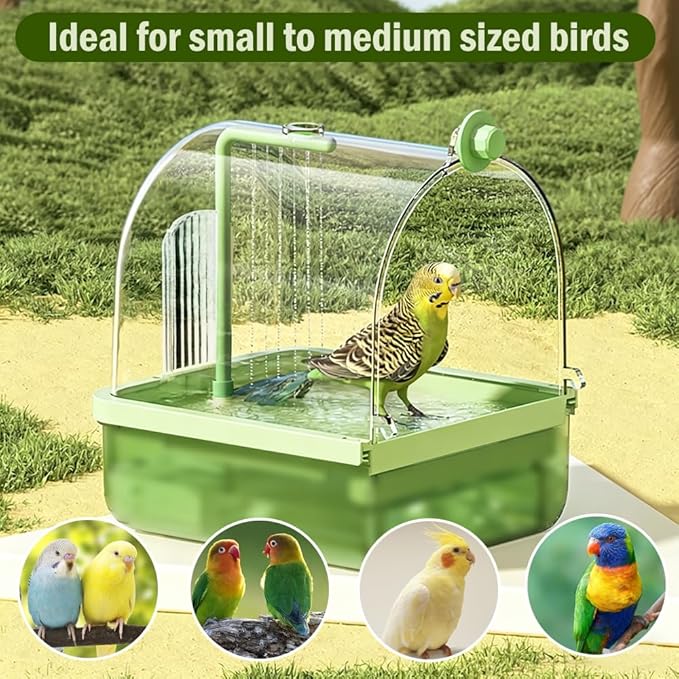 Bird Bath for Cage, Automatic Parakeet Bath with Pump, Indoor Bird Shower with Running Water, Filter, Bird Cage Accessory for Pet Birds, Lovebirds, Finches, Cockatiel