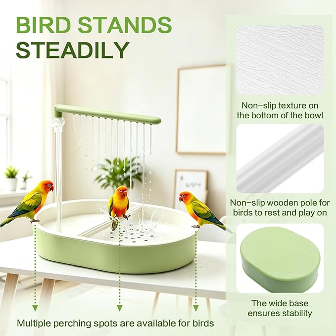 Automatic Bird Bath with Quiet Pump,Parakeet Bird Bathtub for Cage with Adjustable Shower Head & Water Flow Valve,Large Bird Baths Detachable for Easier Cleaning,BPA-Free