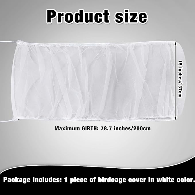 Shappy Large Bird Cage Seed Catcher,Bird Cage Cover Net Skirt Guard,Adjustable Soft Airy Mesh Net for Parrot Parakeet Macaw(78.7 x 15 Inch/ 200 x 37 cm,White)