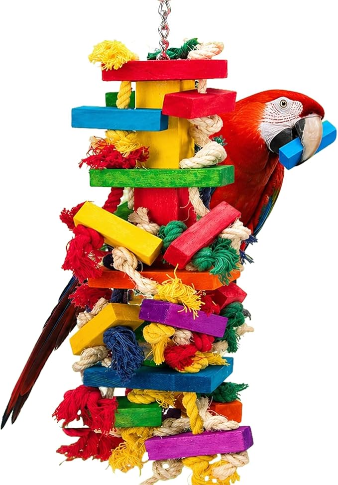 Parrot Toys for Large Birds, Natural Wood Multicolor Durable Chew Toys for Macaws, African Grey & Amazon Parrots, Ideal Pet Gift