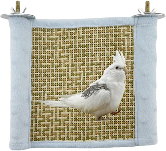 Bird Reversible Platform Bed Hammock Toy Hamster Warm Comfortable Hanging House Perch Stand for Parrot Parakeet Cockatiel African Grey Cockatoo Lovebird (Blue,S)