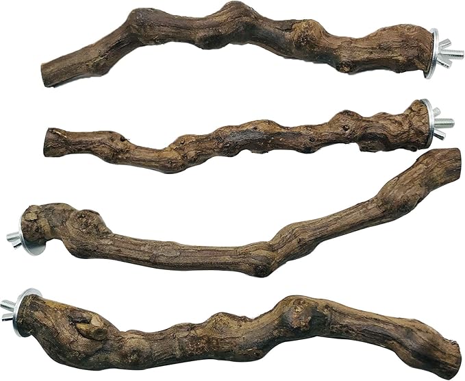 5 PCS Natural Grape Stick Perch Swing Chewing Toys for Parrot Cages, Cockatiels, Parakeets, Finches - Bird Standing Stick