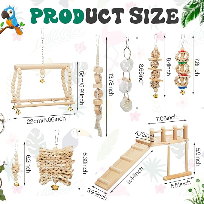 10 Pcs Parrot Swing Toys and Bird Perches Platform with Climbing Ladder Chewing Standing Hanging Parakeet Toys Bird Cage Accessories for Budgerigar Conure Cockatiel Finches Lovebirds