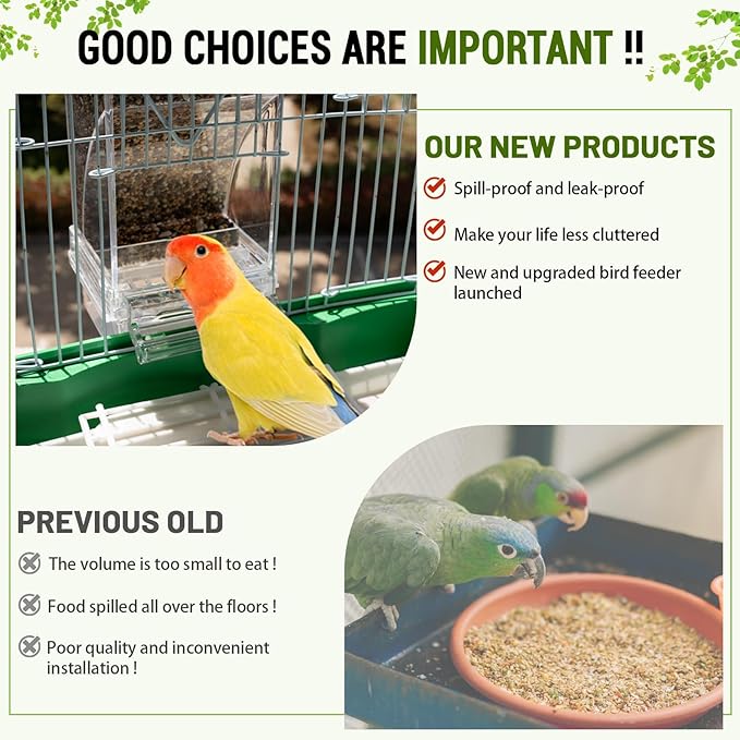 No Mess Bird Feeder Water Dispenser Set, Automatic Bird Feeder for Cage, Parakeet Cage Accessories, Parrot Cockatiel Seed Food Container Drinker for Squirrel Finch Lovebirds Budgies Canary