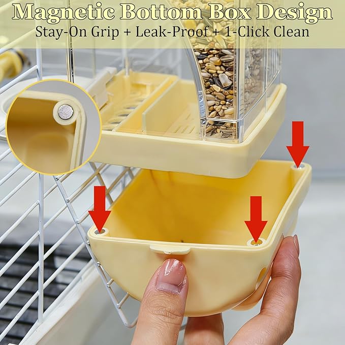 Automatic Bird Feeder Waterer Kit Bird Cage Hanging Waterer Parakeet Leak-Proof Feeder Parrot Vegetable Clips Cage Accessories for Budgies Lovebirds Finches Canaries Parrotlets Conures (Yellow)