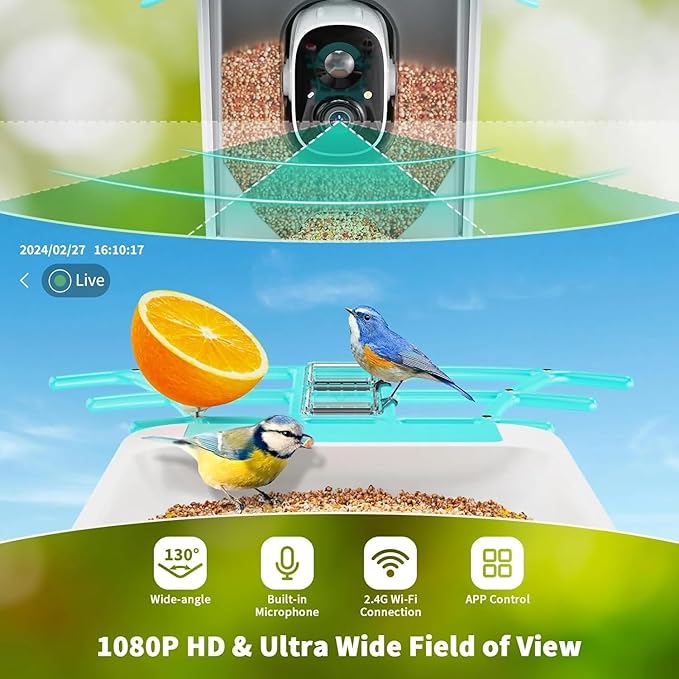 VicoHome N002 Bird Feeder with Camera - AI Bird Recognition, Solar Powered Outdoor Birdhouse Cam with Night Vision, Motion Alerts, App Control, Cloud & SD Storage, IP65 Waterproof, 2K HD Live View