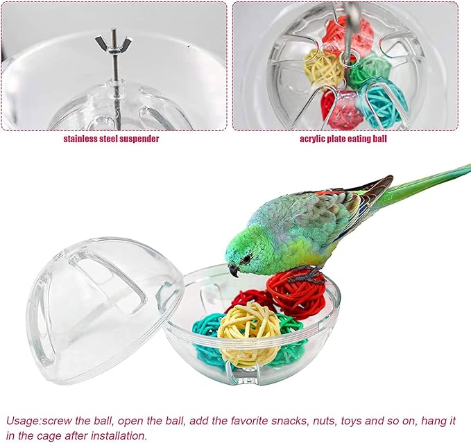 Bird for Creative Foraging Feeder Food Ball Rotate Training Toy Rattan for Small and Parrots Parakeets Conu Bird Foraging Feeder Toys Food Stainless Steel Hanging Food Treat Holder