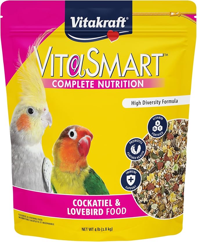 Vitakraft Vita Smart Gourmet Cockatiel and Lovebird Food - Vitamin-Fortified - Daily Pet Bird Food 4 Pound (Pack of 1)