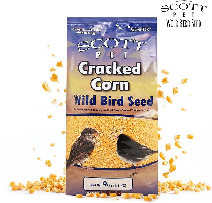 Scott Pet Wild Bird Seed, Cracked Corn, 9 lbs Bag, Feed, Great Source of Protein and Fiber, Food for Outside Wild Birds
