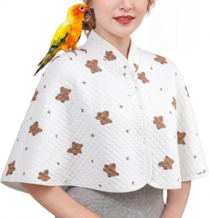 QBLEEV Parrot Anti-Scratch Shoulder Protector, Bird Diaper Poop Cover Pad for Parakeets Cockatiels Conures, Cotton Shawl Cape for Birds to Stand on Shoulders, Pet Arm Guard for Lovebirds Finches
