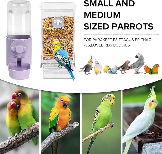 lemtrflo No Mess Bird Feeder Water Dispenser Set, Bird Feeder for Cage, Cage Accessories for Cockatiels, Finches, Budgies and Canaries