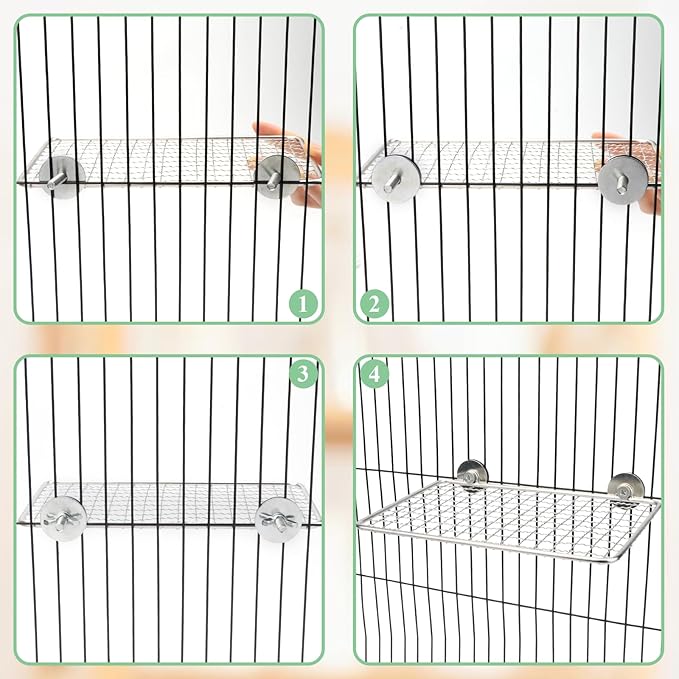 Hypeety 2pcs Stainless Steel Bird Perch Open-Grid Perch for Small and Large Parrots Claw-Friendly Grip Perch Easy Clean Cage Stand Bird Cage Platform for Budgies Cockatiels Conures Quakers Lovebirds