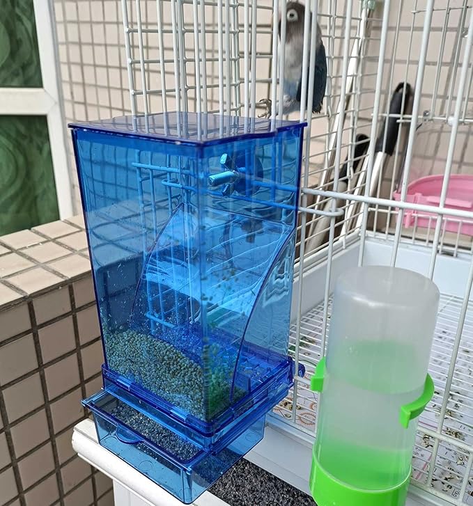 kathson No-Mess Bird Cage Feeder Automatic Parrot Feeders Seeds Container Acrylic Finch Foraging Feeders Parakeet Food Dispenser Cage Accessories for Small Birds Canary Budgie Lovebirds