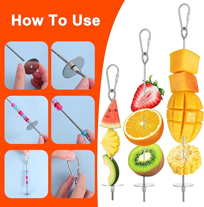3Pcs Bird Cage Food Holder, 3 Sizes Stainless Steel Parrot Fruit Stick Feeder Fruit Vegetable Treats Skewer Bird Cage Feeder Foraging Toy for Parakeet Budgie Macaw